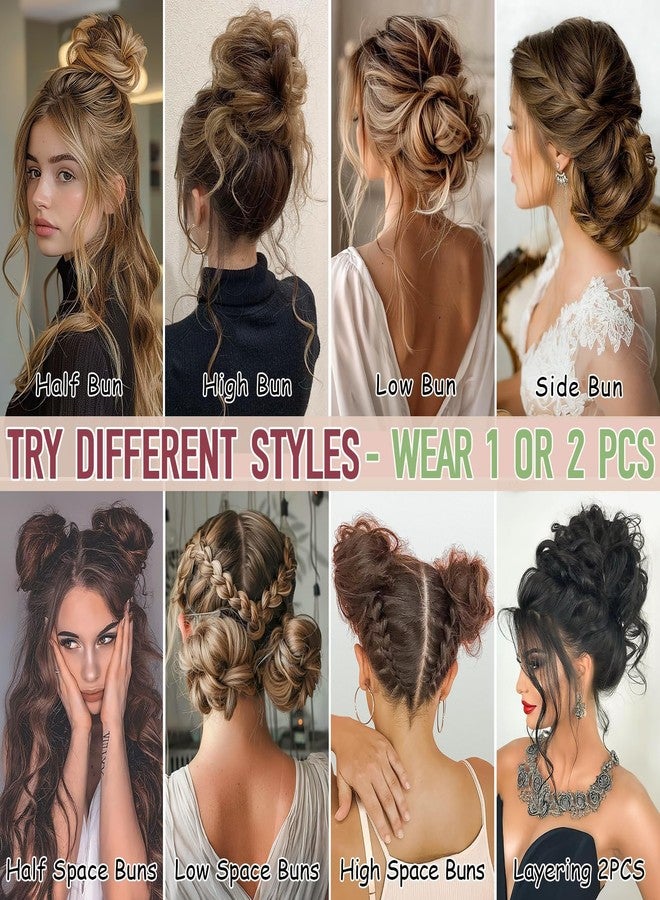 Krfapt 2 Pack Messy Bun Piece for Women - Fake Hair Scrunchie & Bun Extensions, No-Slip Elastic Ties for Instant Updo, Wavy Curly Scrunchies for Thin/Thick Hair (2pcs-Light Wine Brown) - Image 4